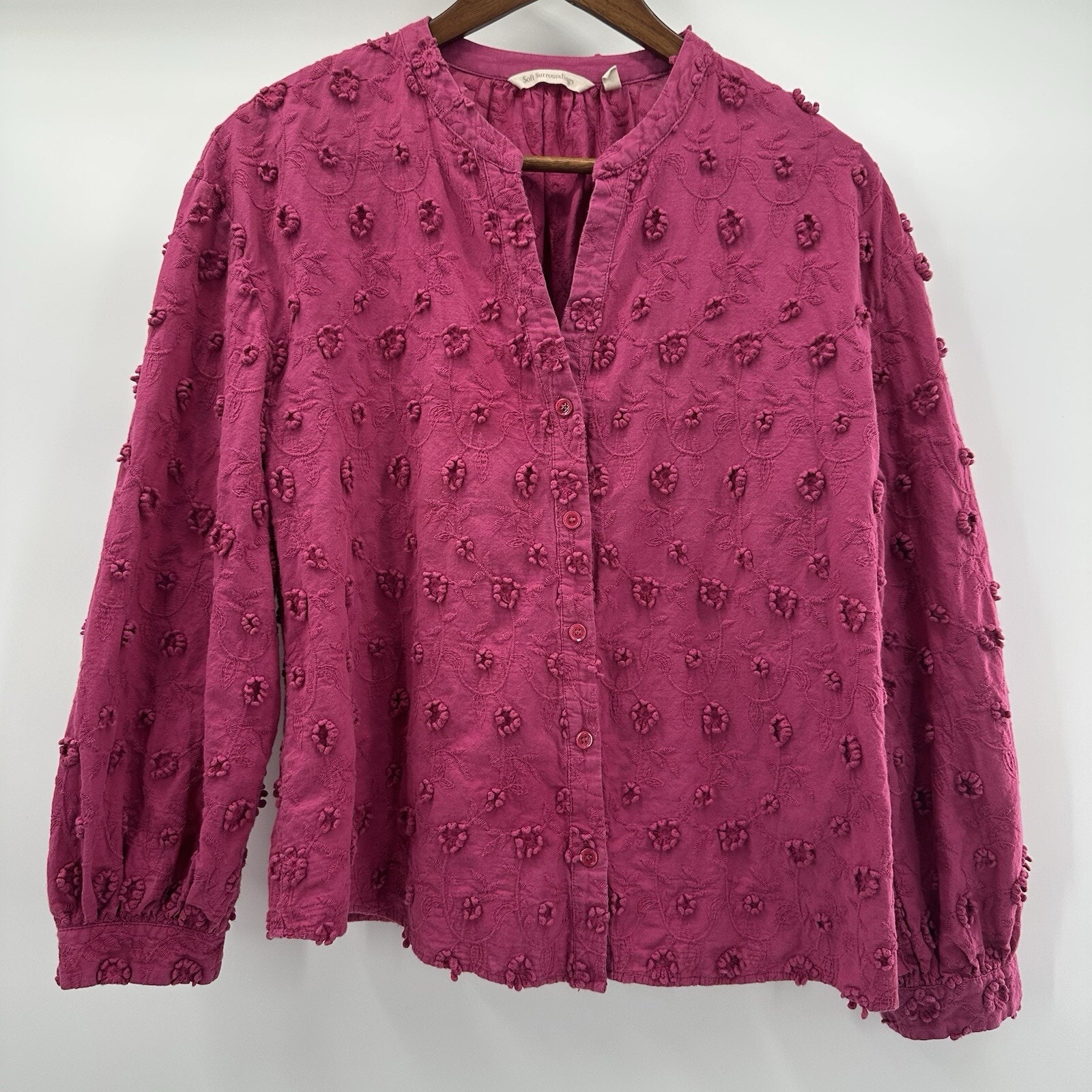 Soft Surroundings Top Womens Large Pink Sunny Day Floral Button Textured Boxy